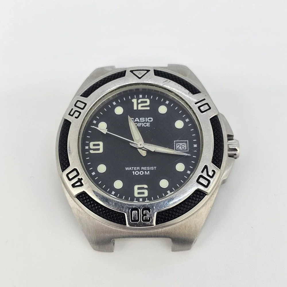 Casio Edifice Dive Watch Men 40MM Gray Case Black Dial‎ Date New Battery